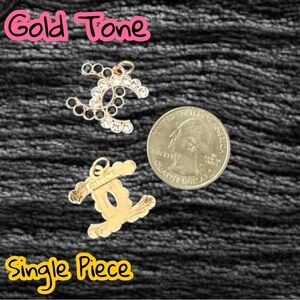 Single Piece Black/White Rhinestone Logo CC Gold Tone Zipper Pull Charm